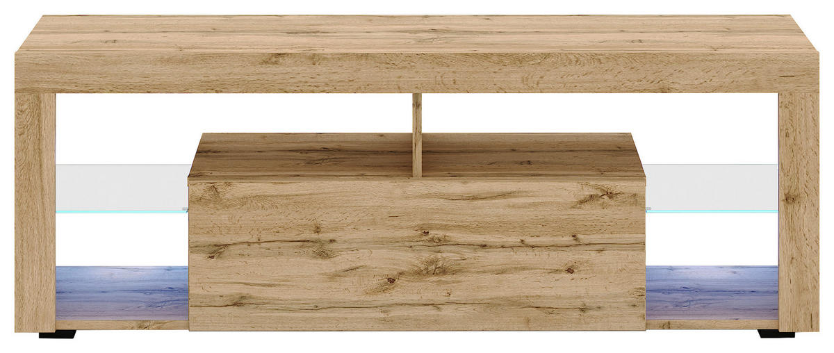 LOWBOARD EVEREST 140/50,5/35 cm  stehend  - Eiche Wotan/Schwarz, Design, Glas/Holzwerkstoff (140/50,5/35cm) - Livetastic