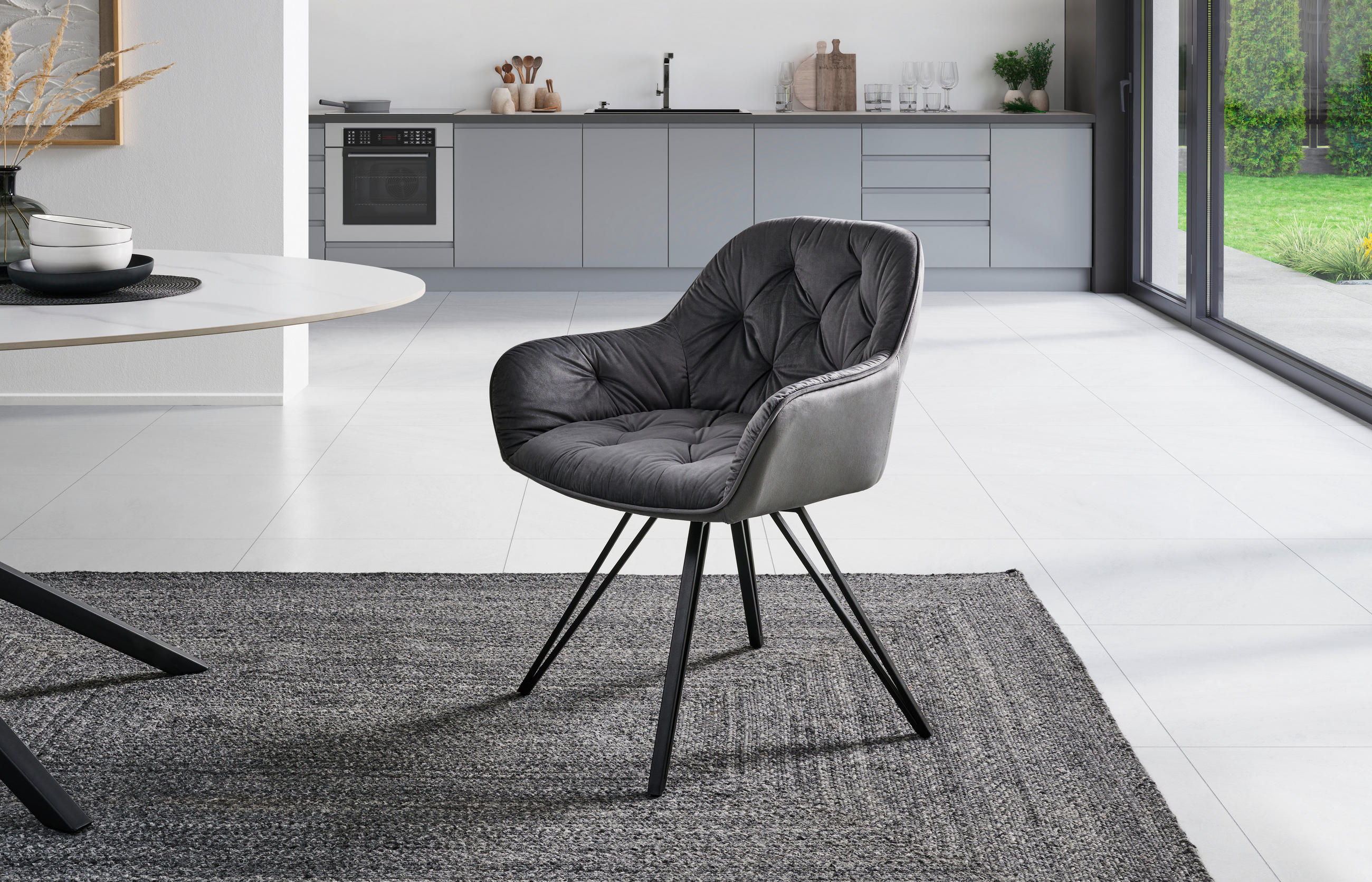 ARMLEHNSTUHL  in Eisen Samt  - Dunkelgrau/Schwarz, LIFESTYLE, Holz/Textil (61/82/62cm) - Livetastic