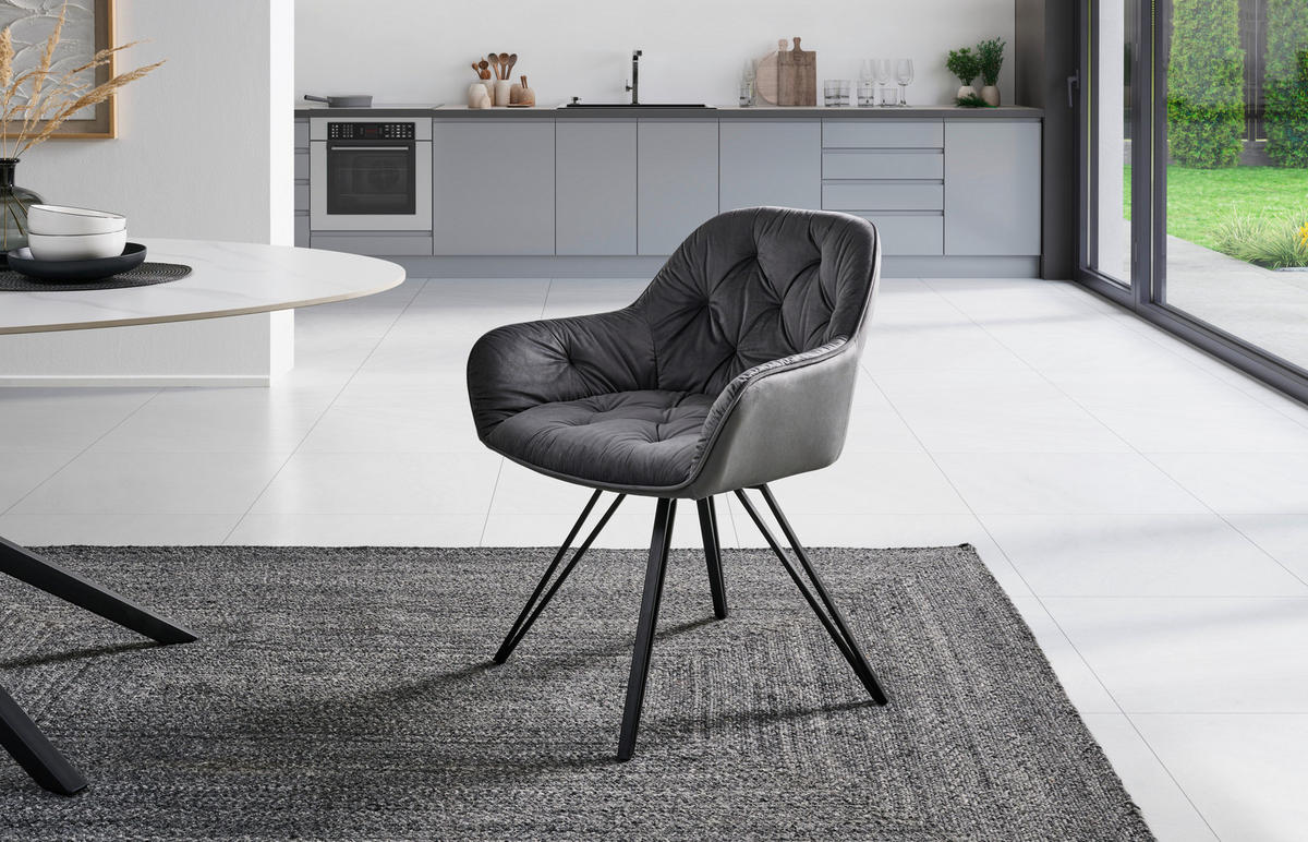 ARMLEHNSTUHL  in Eisen Samt  - Dunkelgrau/Schwarz, LIFESTYLE, Holz/Textil (61/82/62cm) - Livetastic