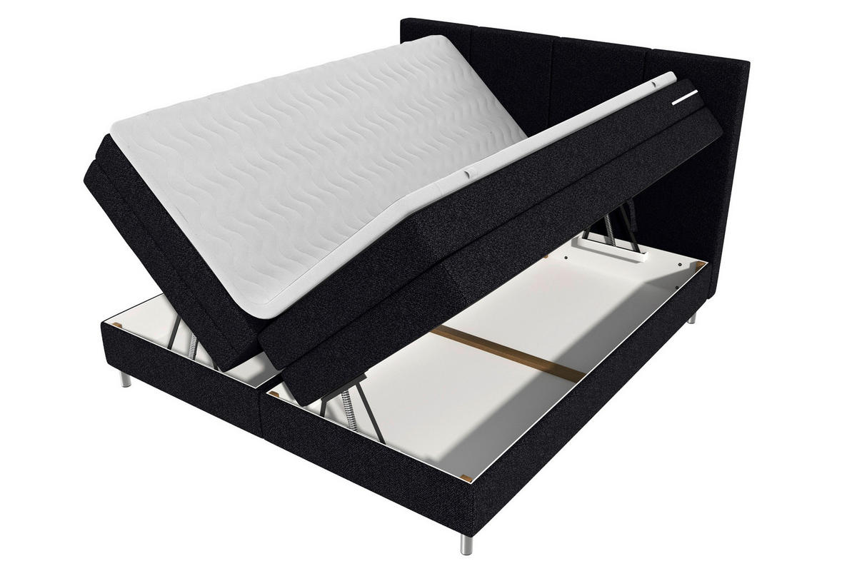 BOXSPRINGBETT 160/200 cm,  in Schwarz, Bettkasten, Topper, Matratzen, H3 = fest  - Chromfarben/Schwarz, KONVENTIONELL, Kunststoff/Textil (160/200cm) - Boxxx