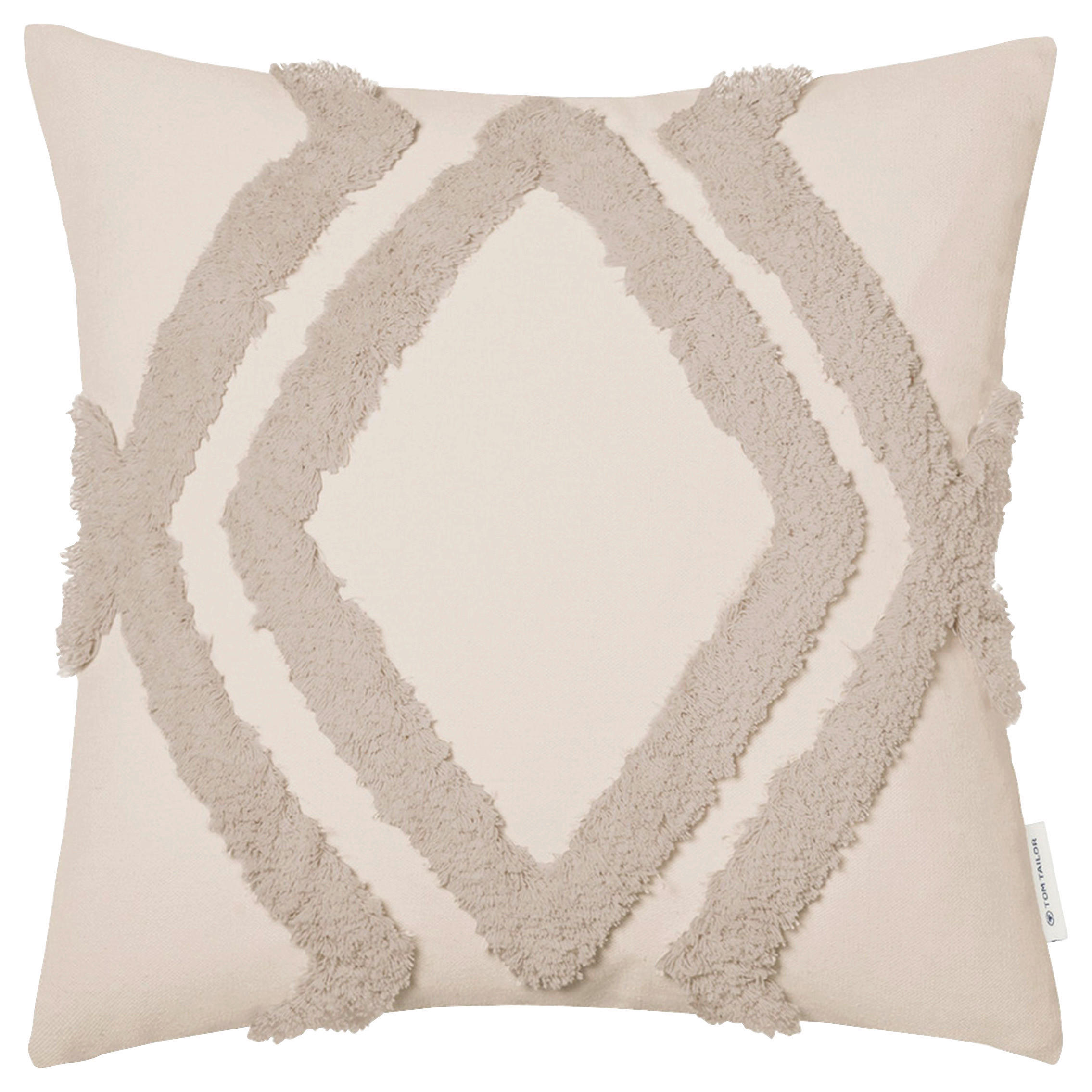 KUDDFODRAL Fluffy Rhombus 45/45 cm  - beige/lerfärgad, Klassisk, textil (45/45cm) - Tom Tailor