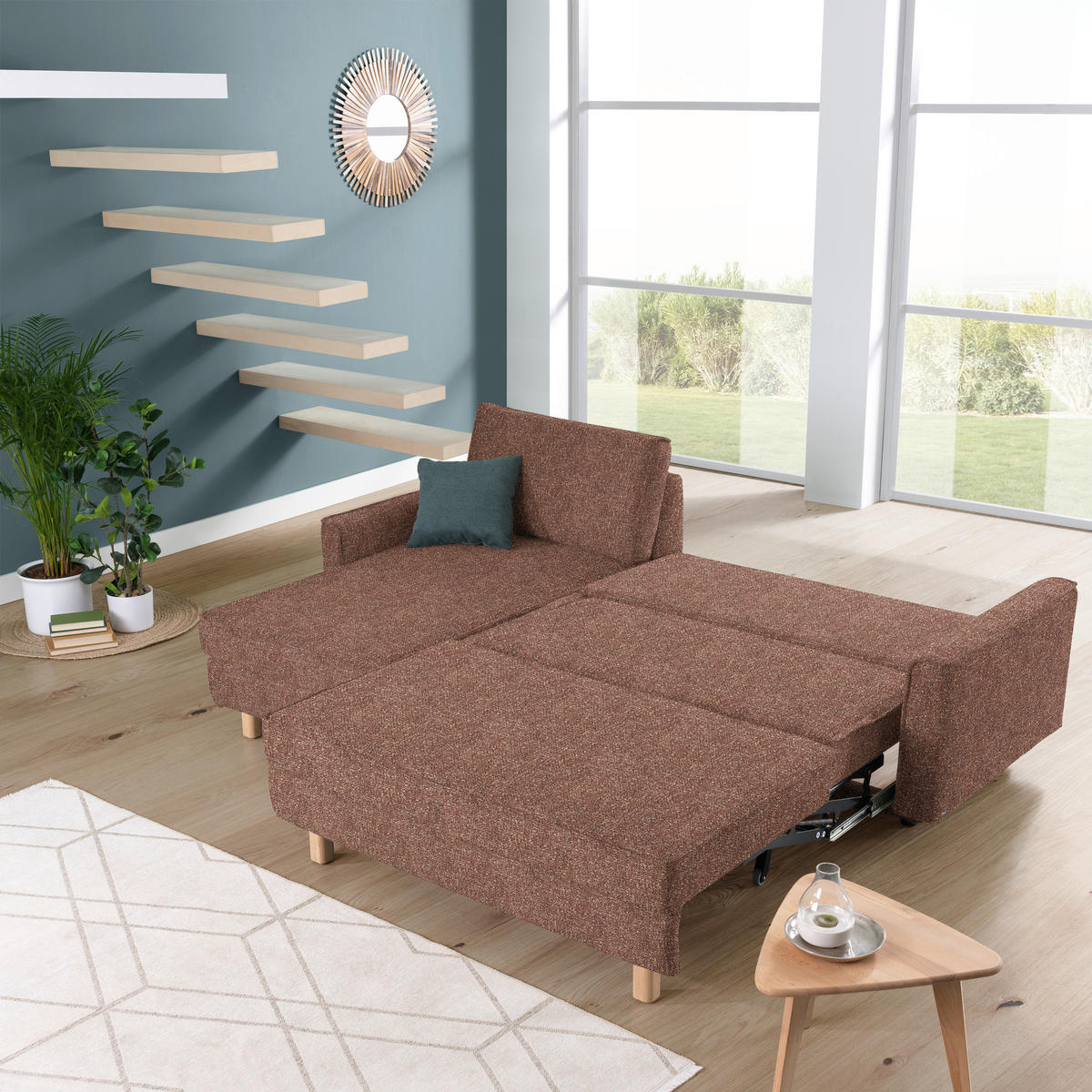 ECKSOFA  in Mikrovelours Terracotta  170/237 cm  - Eichefarben/Terracotta, KONVENTIONELL, Holz/Textil (170/237cm) - Sedda