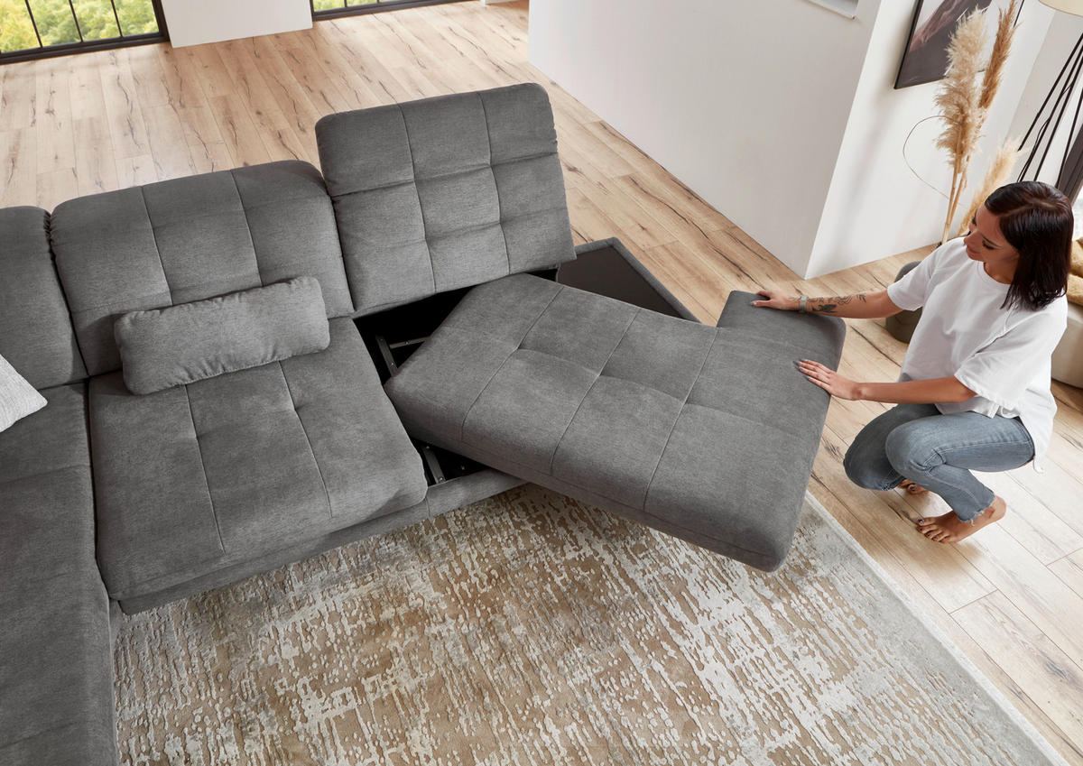 ECKSOFA in Flachgewebe Grau  - Schwarz/Grau, Design, Textil/Metall (190/309cm) - Beldomo Style