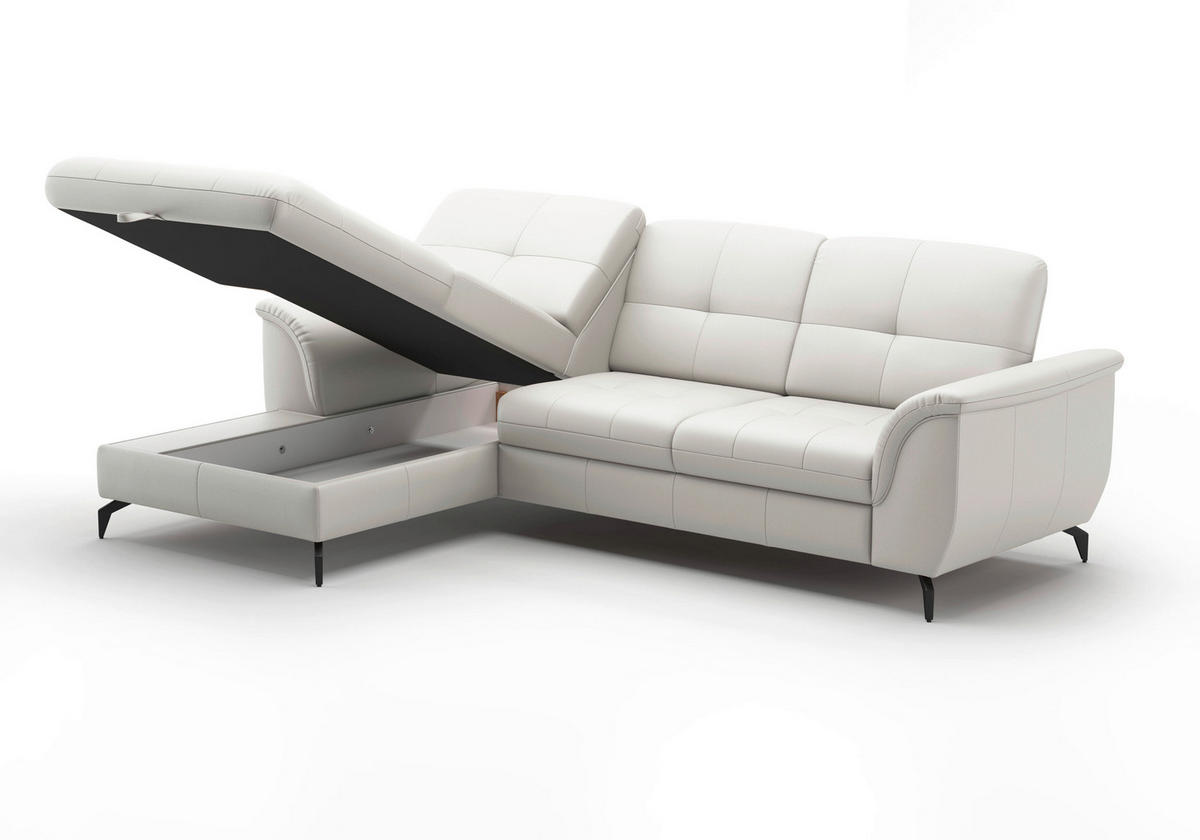 ECKSOFA in Echtleder Weiß  164/262 cm  - Schwarz/Weiß, MODERN, Leder/Metall (164/262cm) - Sit & More