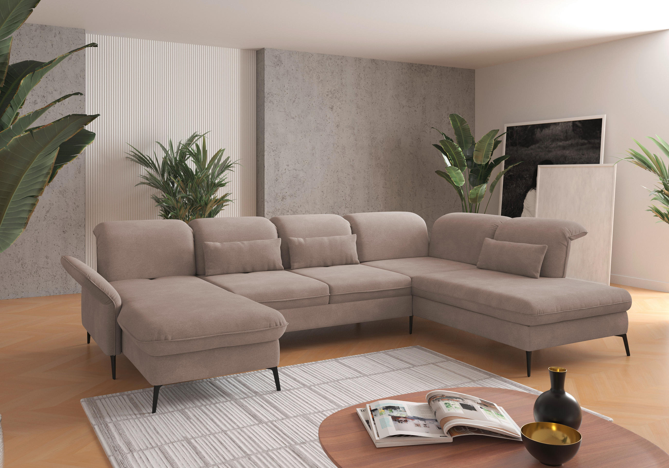 WOHNLANDSCHAFT in Flachgewebe Greige  - Greige/Schwarz, Konventionell, Textil/Metall (198/359/231cm) - Sit & More