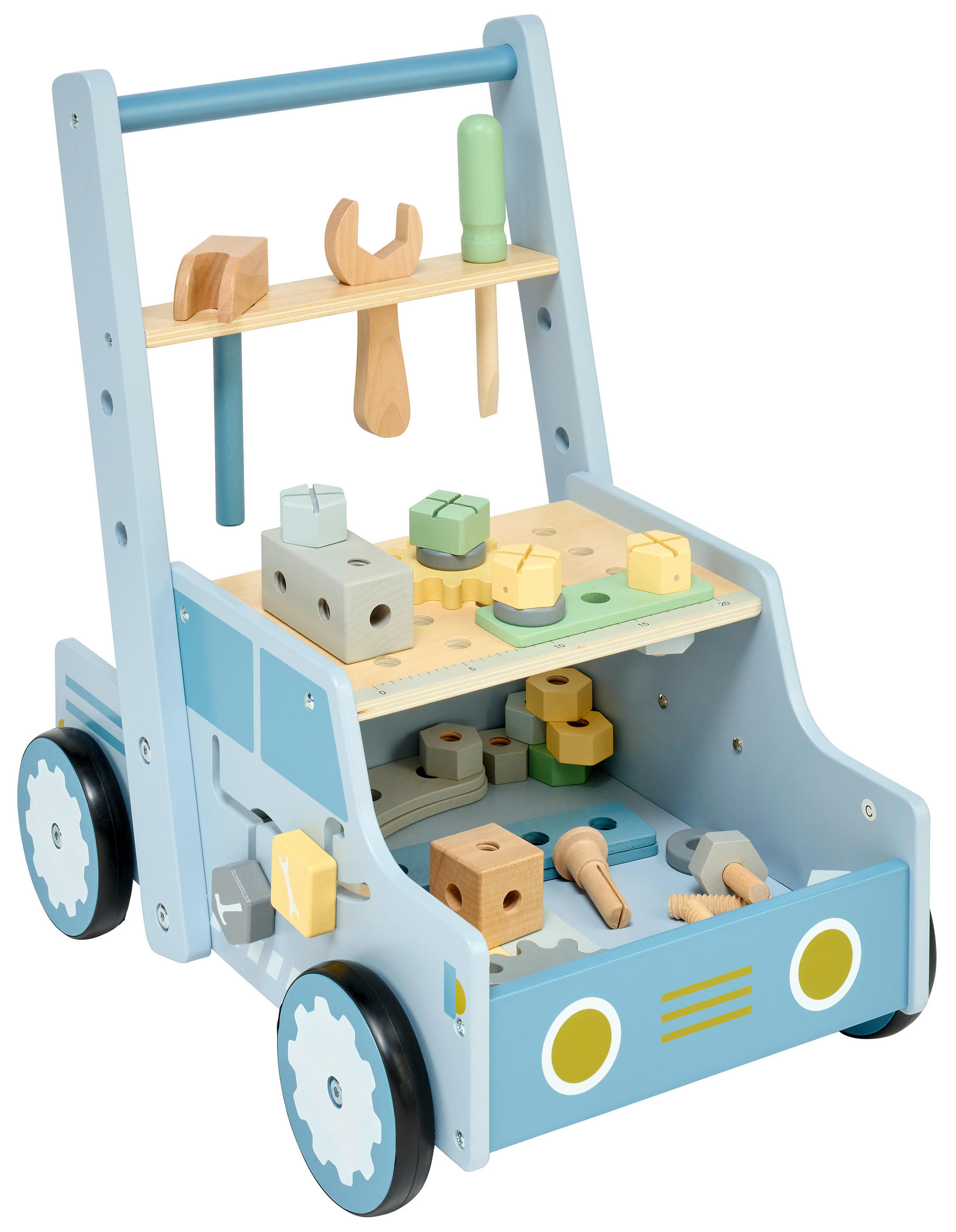 CHODÍTKO - VOZÍK - bílá/modrá, Basics, dřevo/plast (40/29,5/46cm) - My Baby Lou