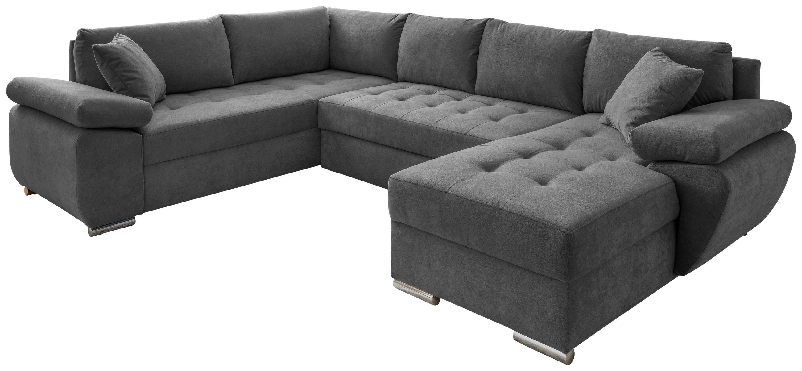 Wohnlandschaft Anthrazit Mikrofaser  - Chromfarben/Anthrazit, KONVENTIONELL, Textil/Metall (219/305/157cm) - Livetastic