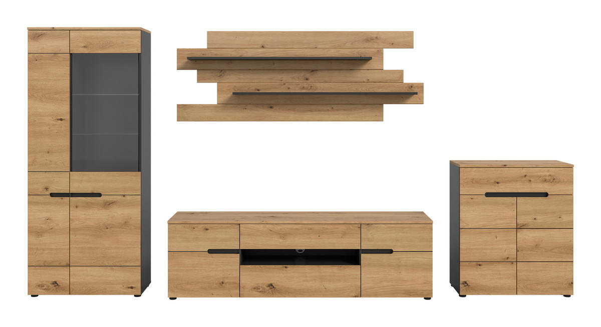 OBÝVACIA STENA dub artisan - čierna/dub artisan, Design, kompozitné drevo/plast (375/190/44cm) - Livetastic