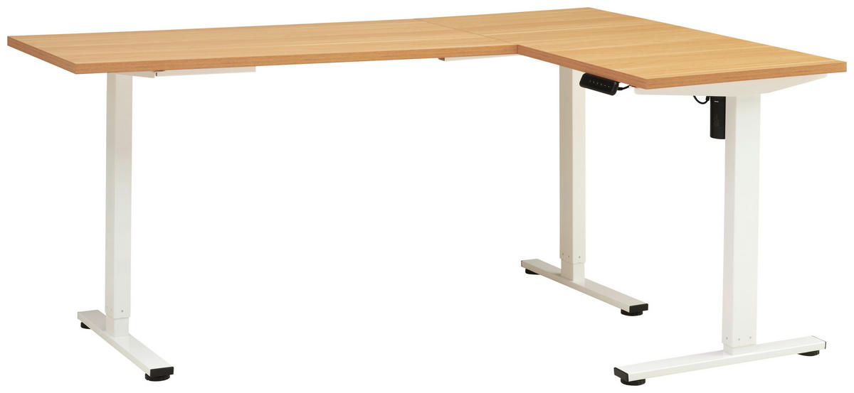 ECKSCHREIBTISCH höhenverstellbar  - Eichefarben/Weiß, MODERN, Holzwerkstoff/Metall (180/120/74,5-119cm) - MID.YOU