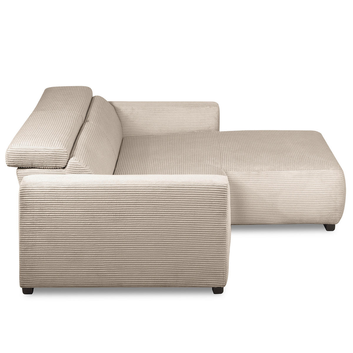 ECKSOFA RENO Hellgrau Cord Relaxfunktion, Kopfteilverstellung  - Hellgrau/Schwarz, Design, Kunststoff/Textil (248/184cm) - Livetastic