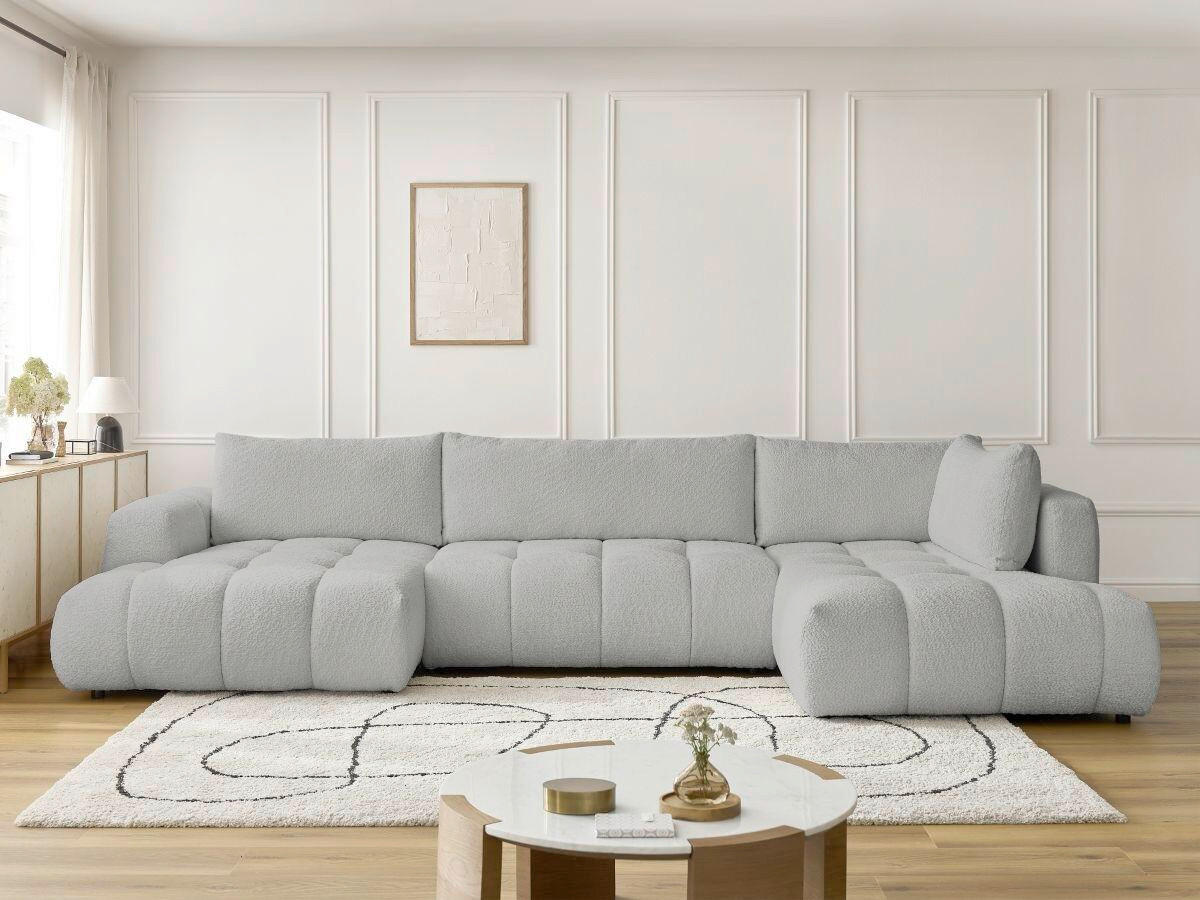 WOHNLANDSCHAFT  FUJI  Hellgrau Bouclé  - Hellgrau/Schwarz, MODERN, Kunststoff/Textil (160/377/204cm)