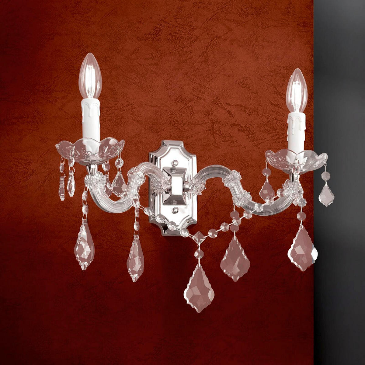 KRISTALL-WANDLEUCHTE     - Silberfarben, LIFESTYLE, Glas/Metall (36,0/25,0/23,0cm)