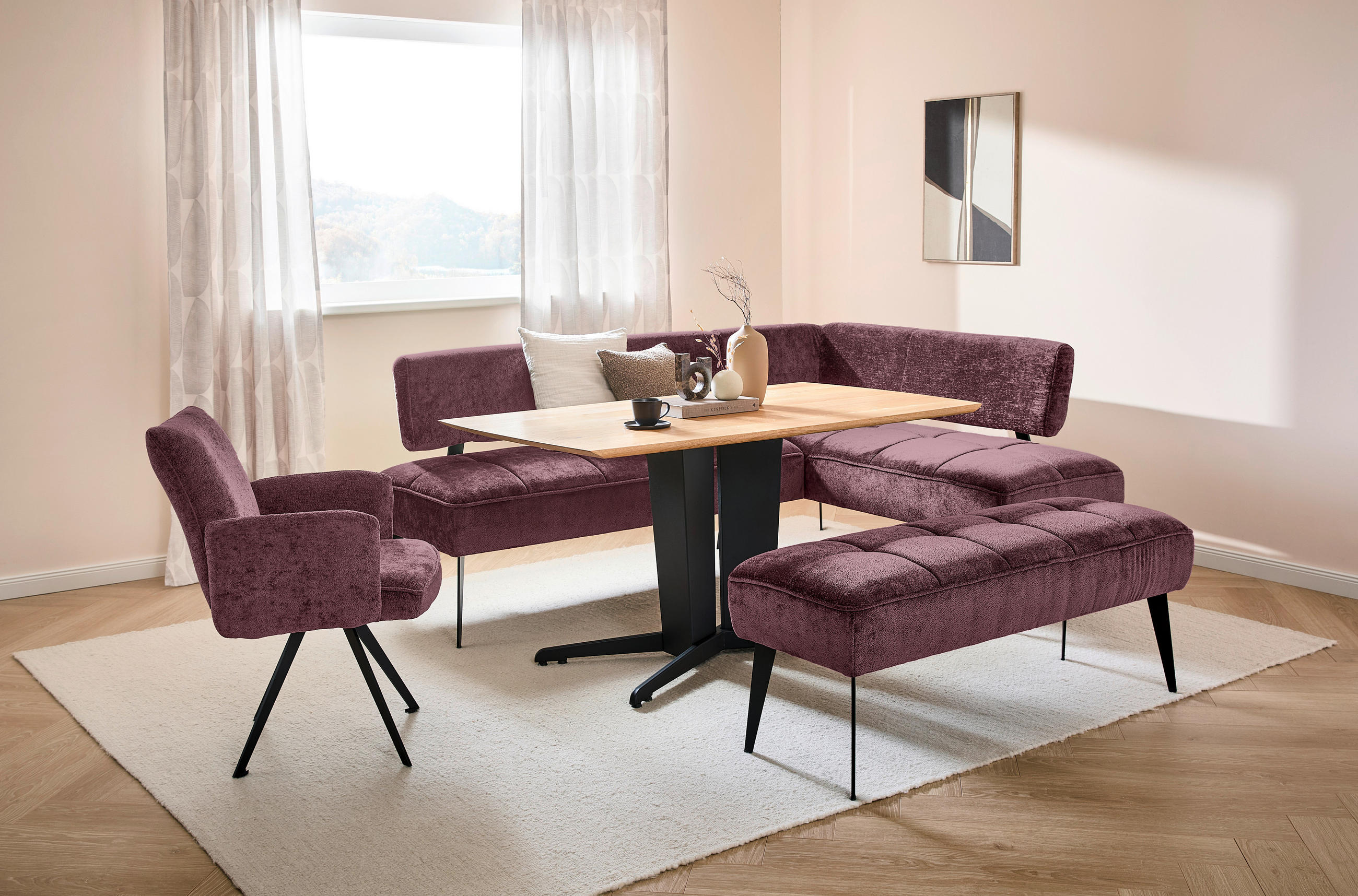 SITZBANK 133/54/47 cm Webstoff Bordeaux Metall  - Bordeaux/Schwarz, MODERN, Textil/Metall (133/54/47cm) - Welnova