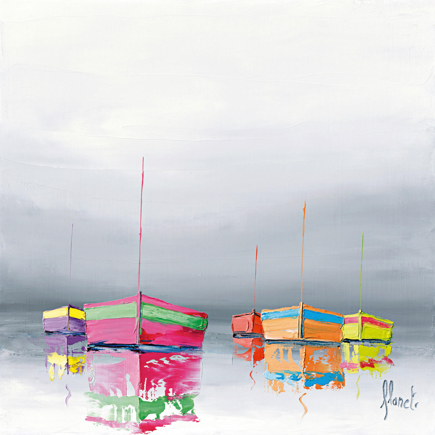 KUNSTDRUCK Strand & Meer Gelb, Orange, Pink, Dunkelgrau 50/50 cm  - Pink/Dunkelgrau, Basics, Papier (50/50cm) - Monee