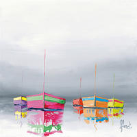 KUNSTDRUCK Strand & Meer Gelb, Orange, Pink, Dunkelgrau 50/50 cm  - Pink/Dunkelgrau, Basics, Papier (50/50cm) - Monee