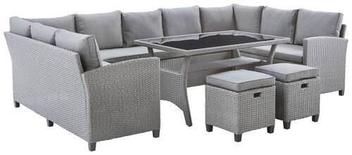 DINING-LOUNGESET Stahl  - Schwarz/Grau, KONVENTIONELL, Glas/Kunststoff (165/294/165cm) - Ambia Garden