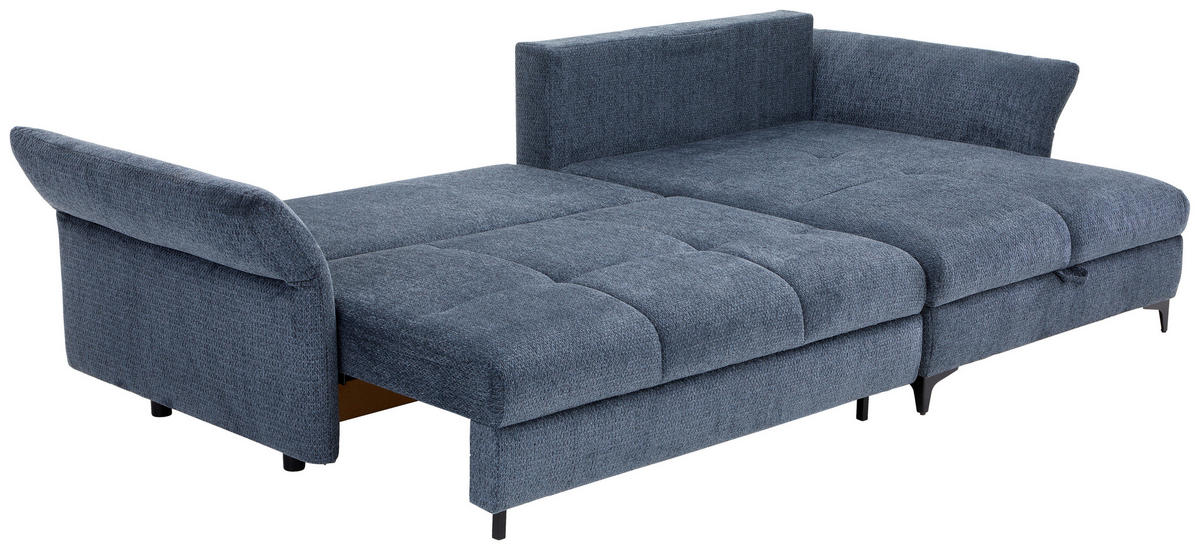 ECKSOFA in Chenille Blau  - Blau/Schwarz, KONVENTIONELL, Textil/Metall (291/153cm) - Hom`in