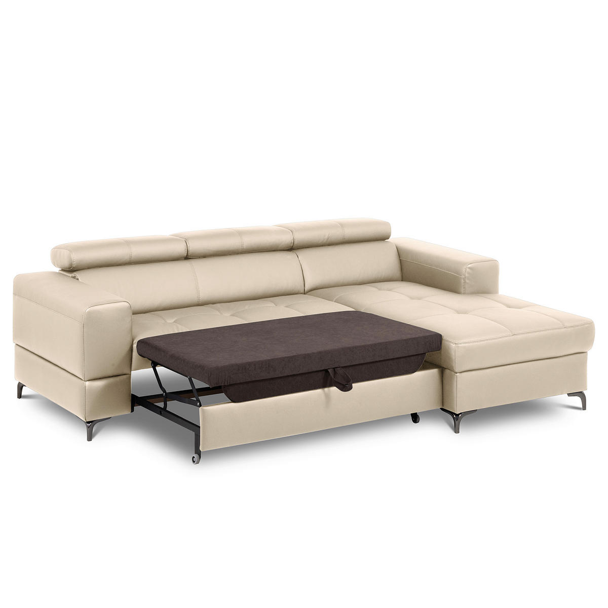 ECKSOFA Grau Echtleder Lederlook  - Schwarz/Grau, Design, Leder/Textil (247/173cm) - Livetastic