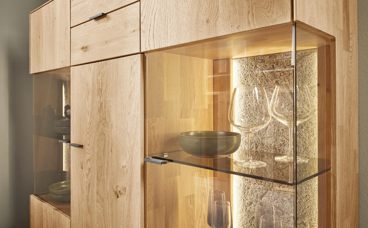 HIGHBOARD Wildeiche  136,9/138,3/37,1 cm  - Wildeiche/Schwarz, Natur, Glas/Holz (136,9/138,3/37,1cm) - Valnatura