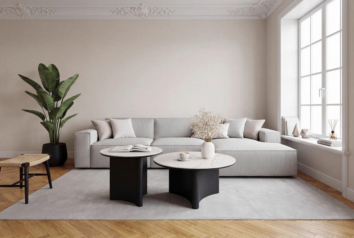 COUCHTISCH 80/80/42 cm rund Anthrazit, Beige  - Anthrazit/Beige, Design, Keramik/Holzwerkstoff (80/80/42cm) - Dieter Knoll
