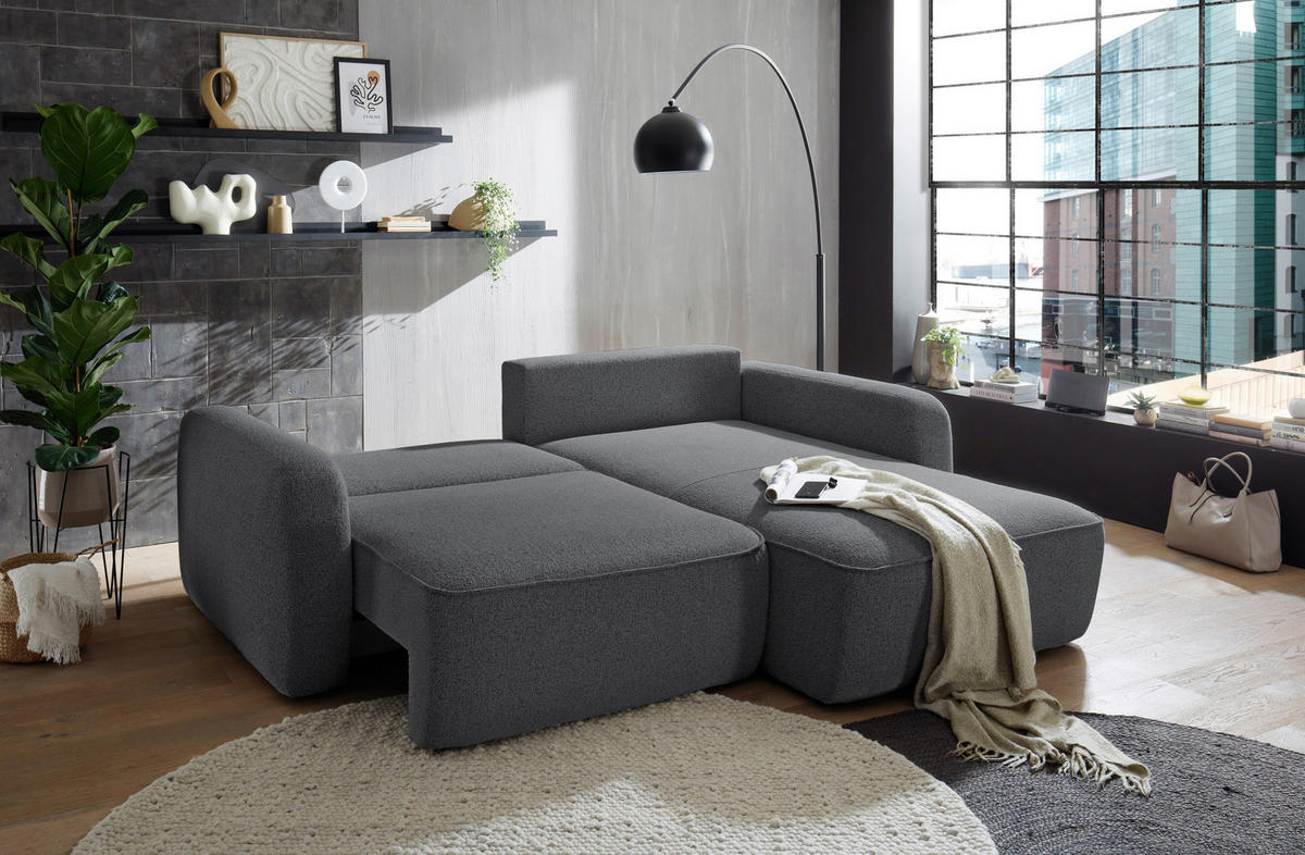 ECKSOFA in Webstoff Anthrazit  - Anthrazit/Schwarz, Konventionell, Kunststoff/Textil (247/190cm) - MID.YOU
