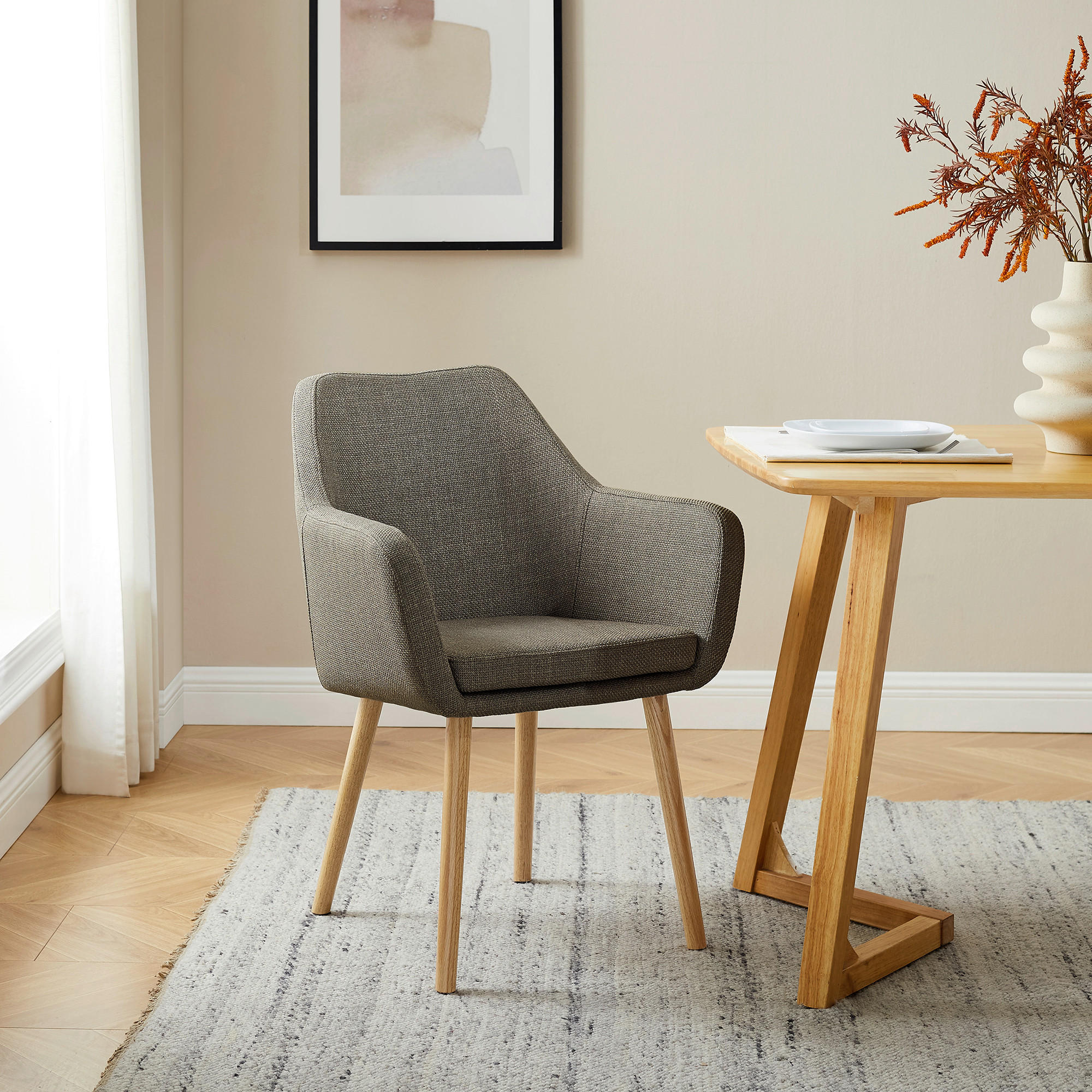ARMLEHNSTUHL  in Struktur  - Braun/Naturfarben, MODERN, Holz/Textil (62/84/60cm) - Livetastic