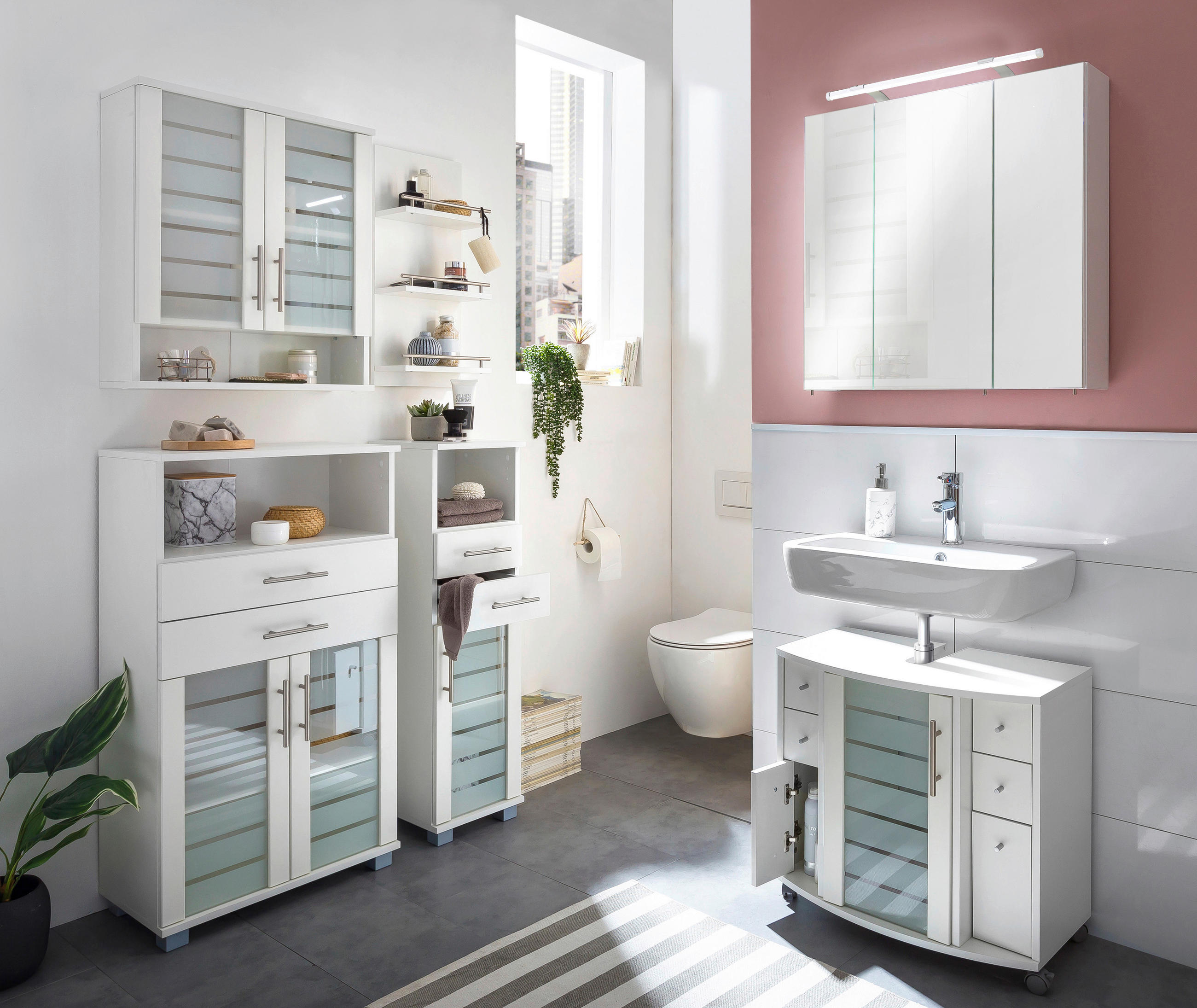 MIDISCHRANK 30,3/110,5/32,6 cm  - Edelstahlfarben/Silberfarben, MODERN, Glas/Holzwerkstoff (30,3/110,5/32,6cm) - MID.YOU