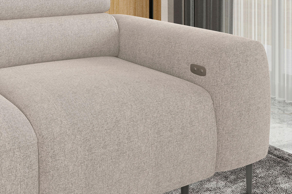 ECKSOFA Beige Struktur Rücken echt, Kopfteilverstellung, Sitztiefenverstellung  - Beige/Schwarz, MODERN, Textil/Metall (179/274cm) - Welnova