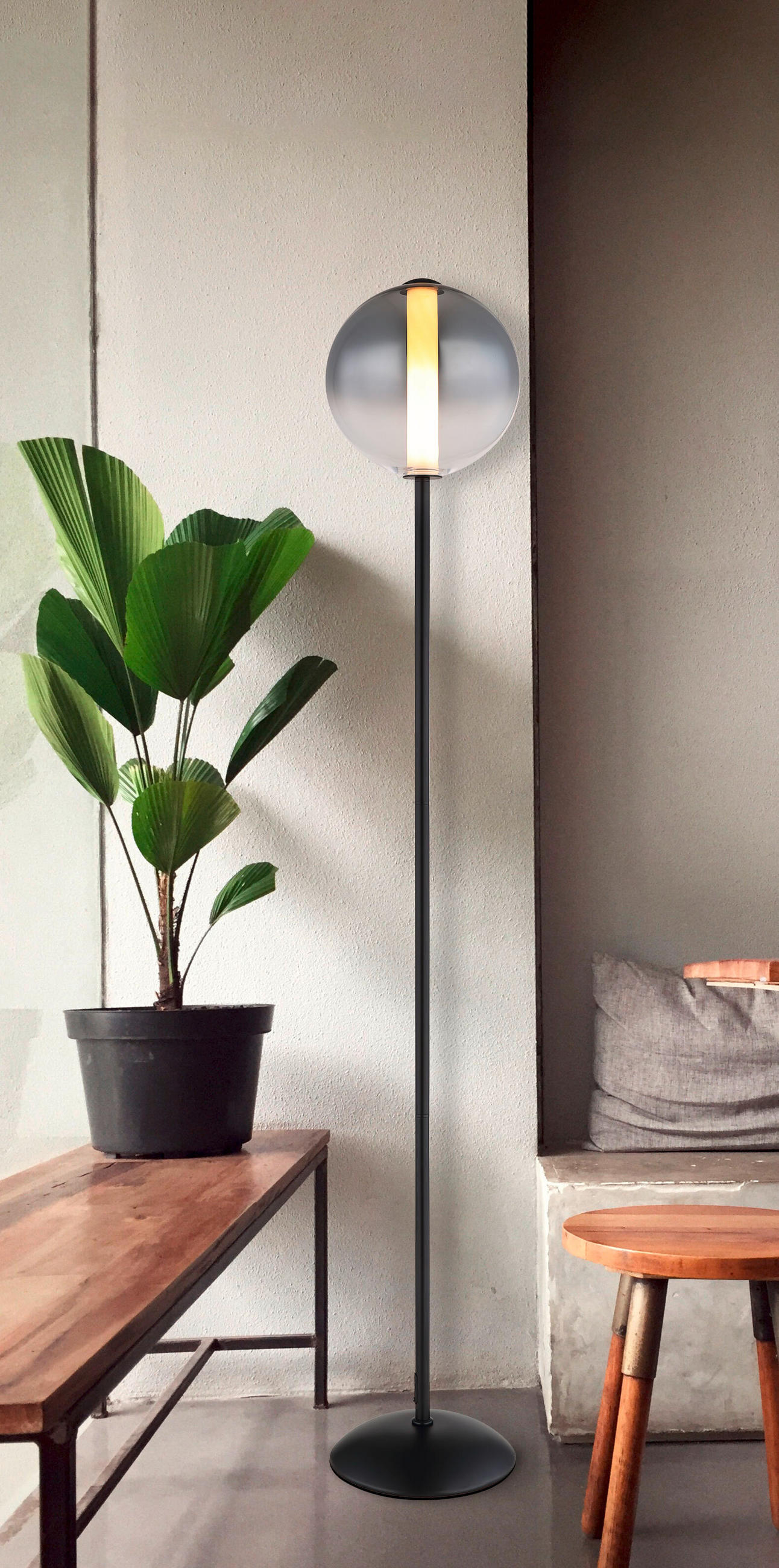 LED-STEHLEUCHTE 25/152 cm    - Schwarz/Weiß, KONVENTIONELL, Glas/Kunststoff (25/152cm) - Globo