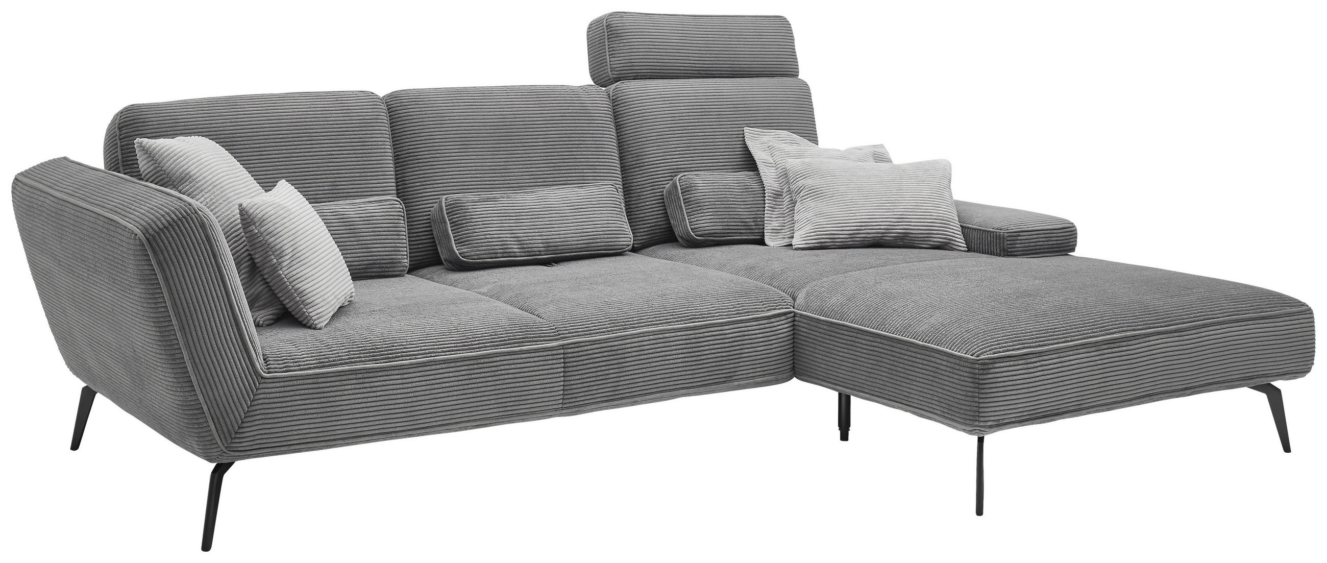 ECKSOFA Grau Cord  - Schwarz/Grau, KONVENTIONELL, Textil/Metall (304/205cm) - SetOne by Musterring