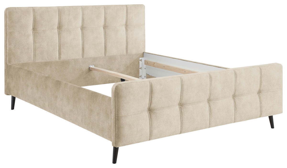 POLSTERBETT 180/200 cm  in Creme  - Creme/Schwarz, Basics, Holz/Holzwerkstoff (180/200cm) - MID.YOU