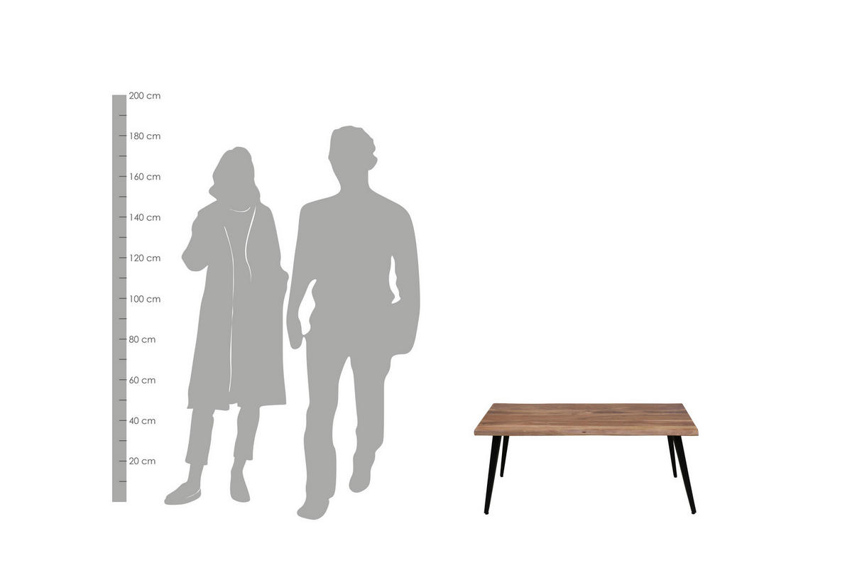 COUCHTISCH Akazie vollmassiv 110/60/45 cm rechteckig Schwarz, Akaziefarben  - Schwarz/Akaziefarben, MODERN, Holz/Metall (110/60/45cm) - MID.YOU