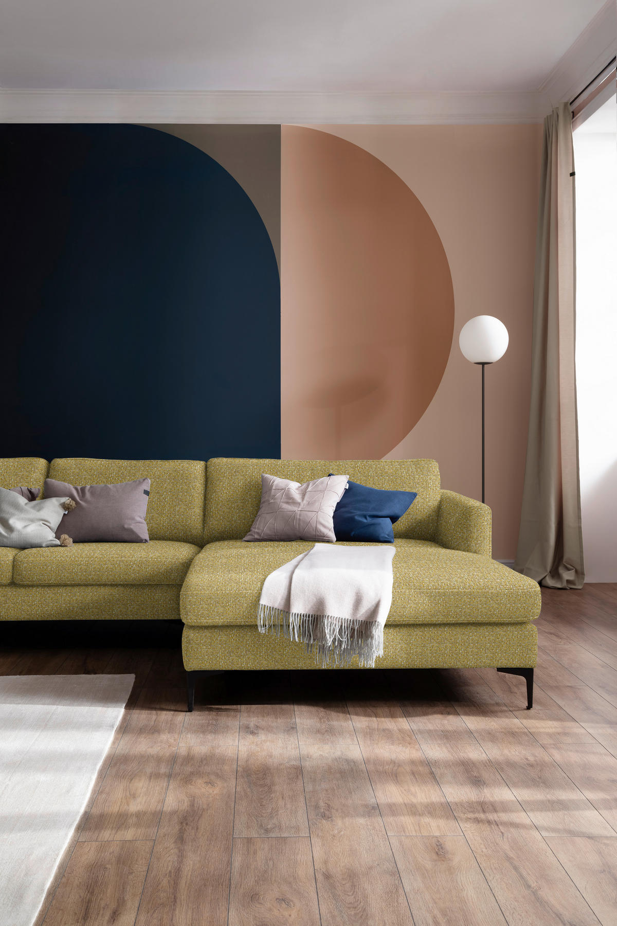 ECKSOFA in Flachgewebe Currygelb  310/195 cm  - Currygelb/Schwarz, Design, Textil/Metall (310/195cm) - Schöner Wohnen