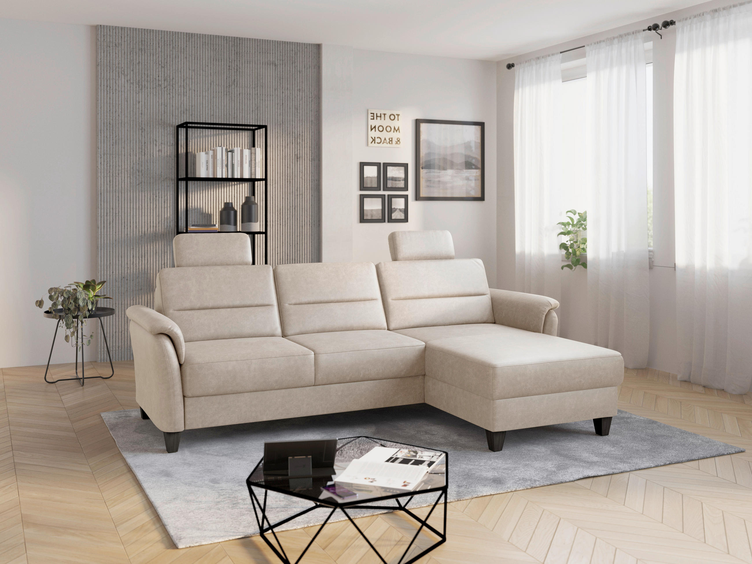 ECKSOFA in Mikrofaser Beige  244/163 cm  - Wengefarben/Beige, KONVENTIONELL, Holz/Textil (244/163cm) - Sit & More