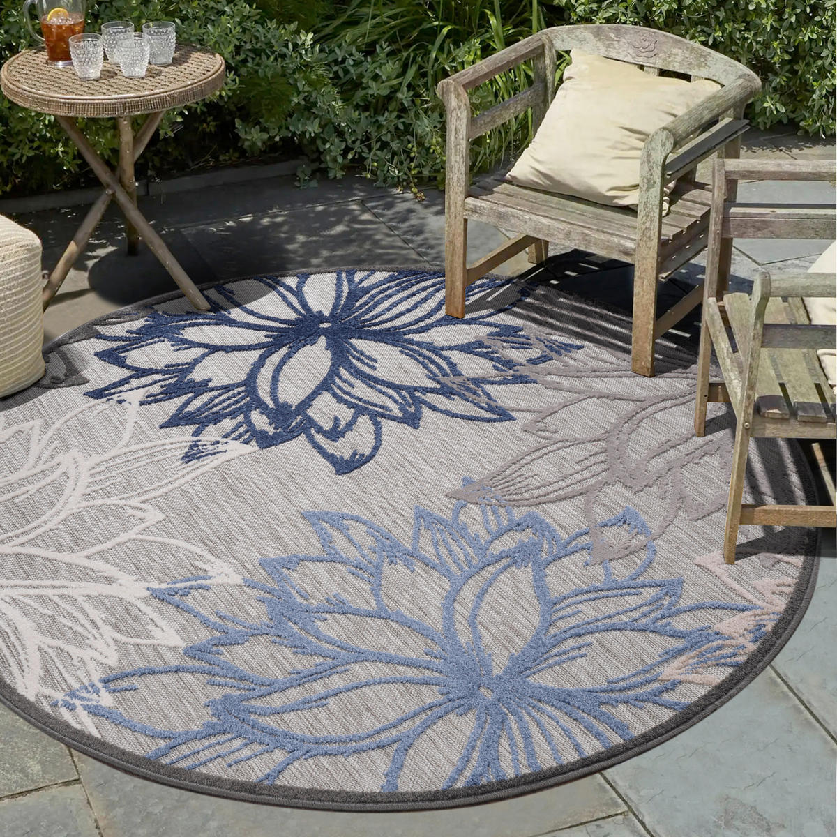 TEPIH ZA UNUTAR./VANJ. UPORAB  120 cm  plava, siva, bijela  Floral  - bijela/siva, Lifestyle, tekstil/plastika (120cm)