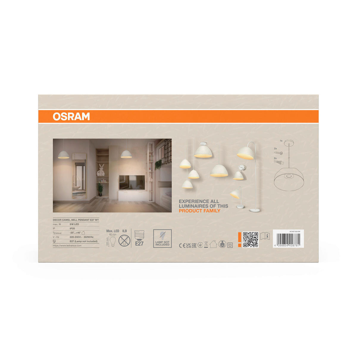 HÄNGELEUCHTE 37.5/169 cm  - Weiß, Design, Papier/Metall (37.5/169cm) - Osram