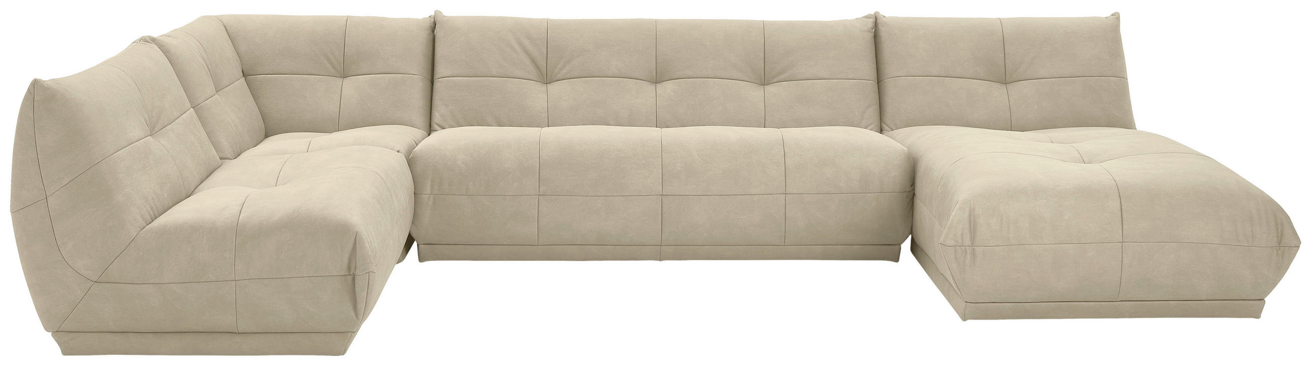 WOHNLANDSCHAFT Creme Lederlook  - Creme, Trend, Textil (210/390/185cm) - Livetastic