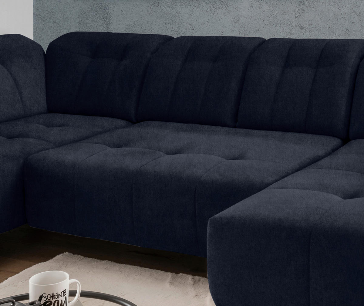 WOHNLANDSCHAFT Dunkelblau Mikrofaser  - Schwarz/Dunkelblau, MODERN, Textil/Metall (200/337/180cm) - Livetastic