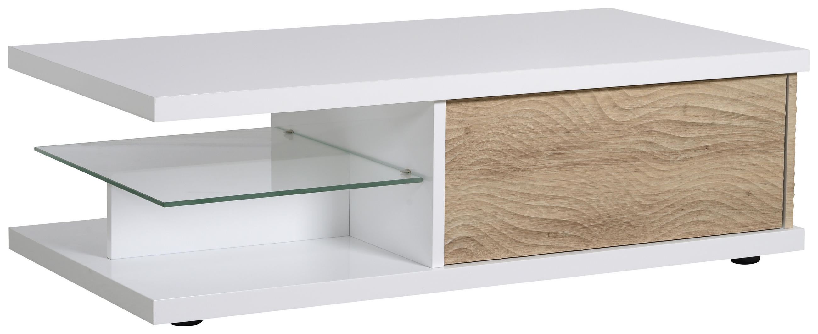 COUCHTISCH in Glas, Holzwerkstoff 120/60/37 cm  - Eichefarben/Weiß, Design, Glas/Holzwerkstoff (120/60/37cm) - Carryhome