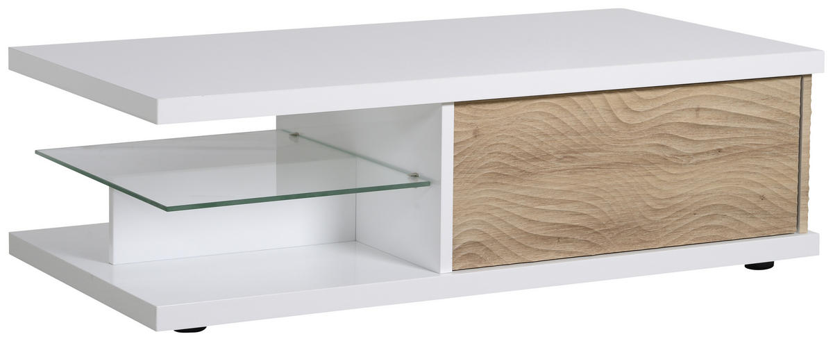 COUCHTISCH in Glas, Holzwerkstoff 120/60/37 cm  - Eichefarben/Weiß, Design, Glas/Holzwerkstoff (120/60/37cm) - Carryhome
