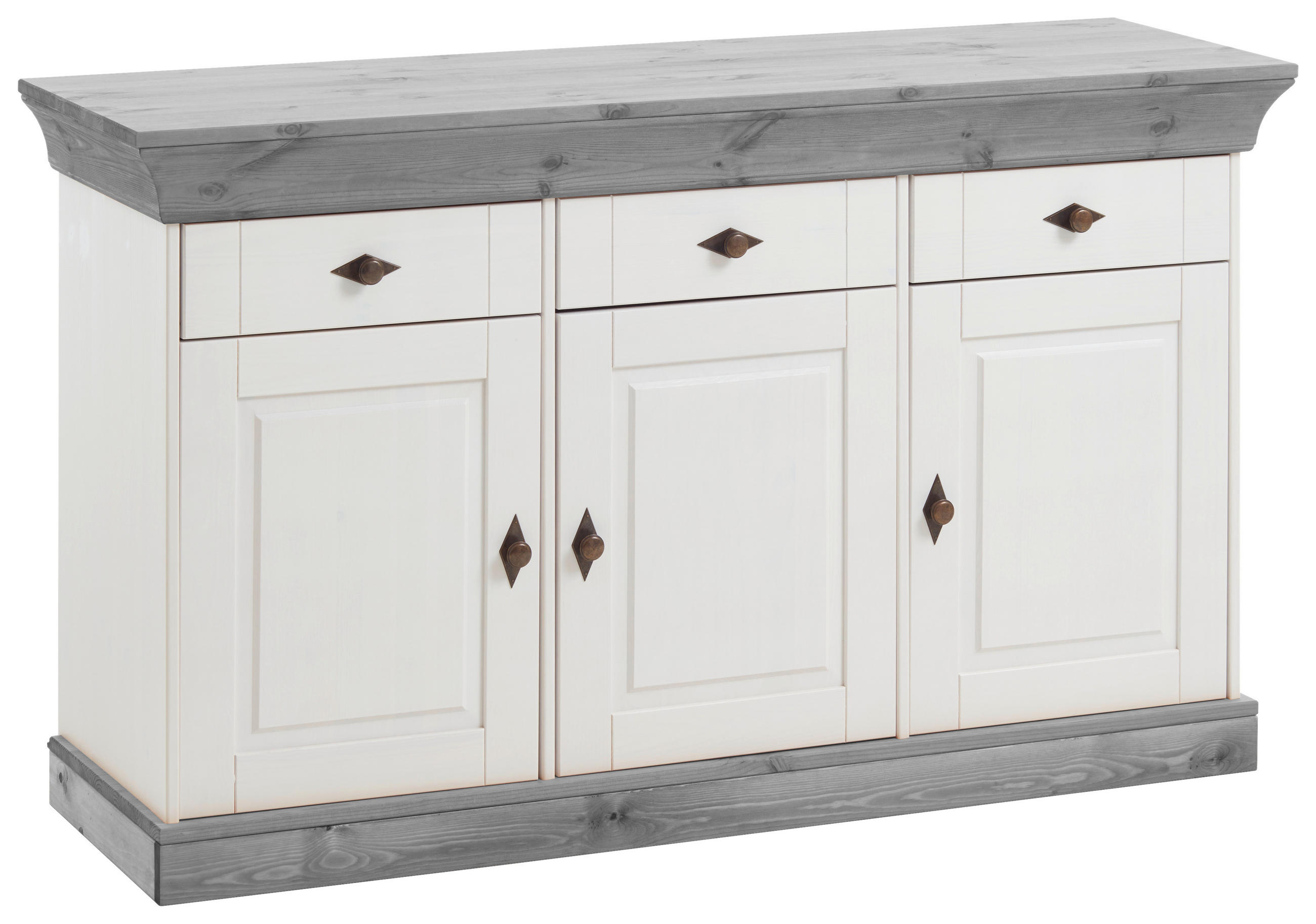 SIDEBOARD  143/85/45 cm 3 Schublade(n)  - Weiß/Grau, ROMANTIK / LANDHAUS, Holz/Metall (143/85/45cm) - Boxxx