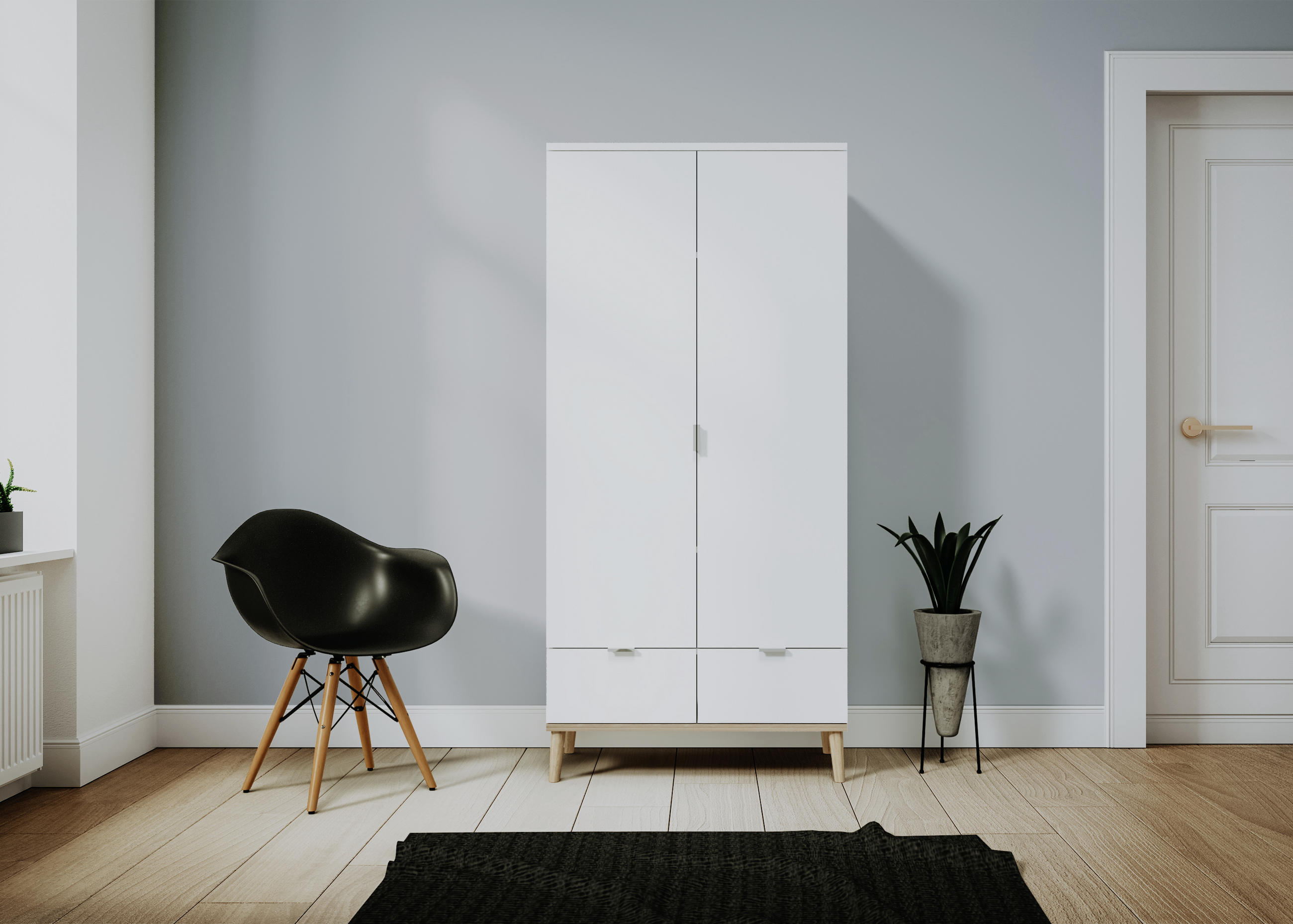 DREHTÜRENSCHRANK 2-türig Weiß, Eichefarben - Eichefarben/Silberfarben, Design, Holzwerkstoff/Metall (90/180/55cm) - MID.YOU