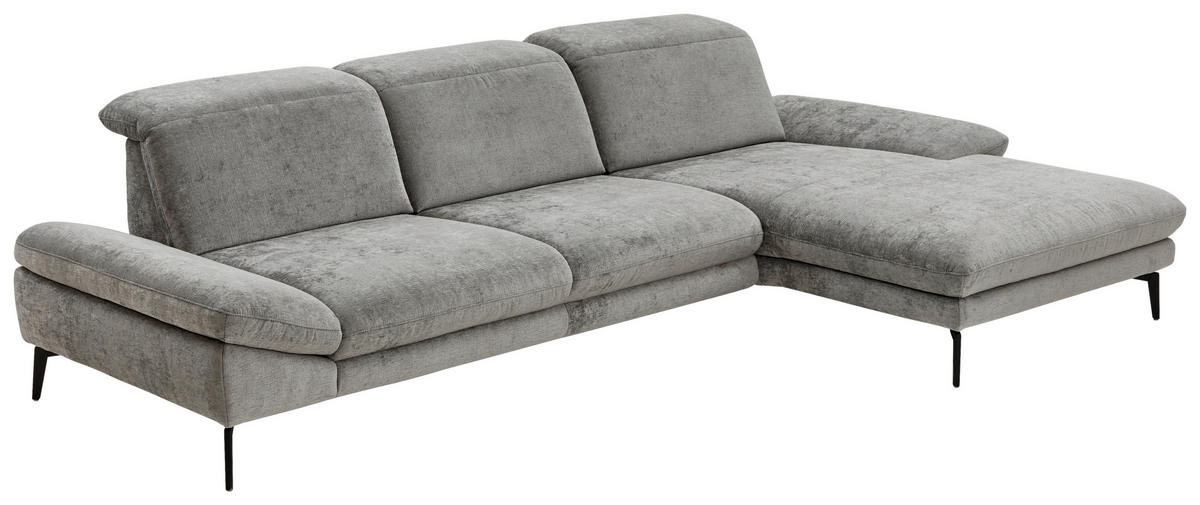 ECKSOFA in Chenille Grau  - Schwarz/Grau, Design, Textil/Metall (319/188cm) - Beldomo System