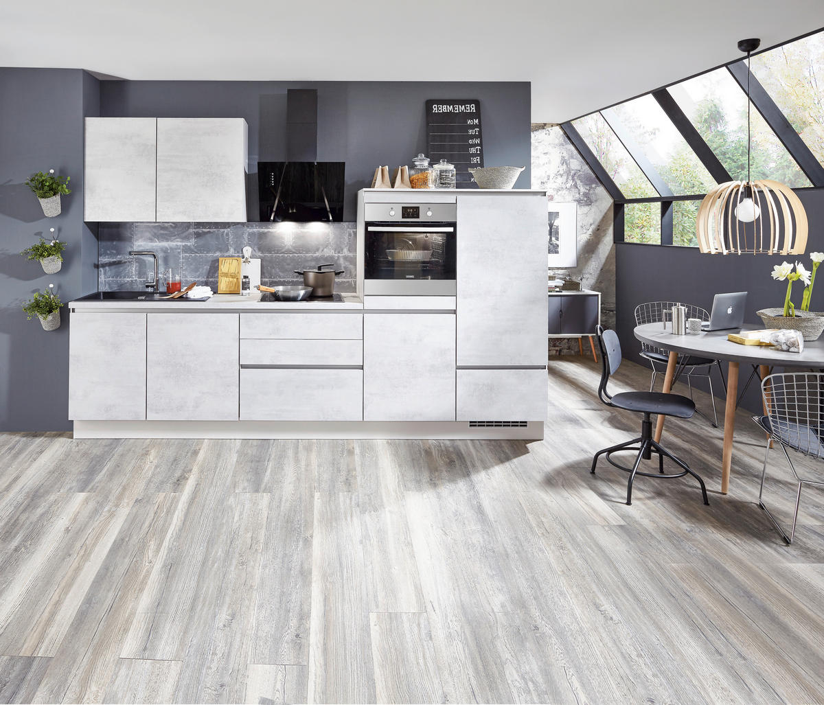 KUHINJSKI BLOK BREZ APARATOV - barve nerjavečega jekla/svetlo siva, Design, leseni material (310cm) - Celina