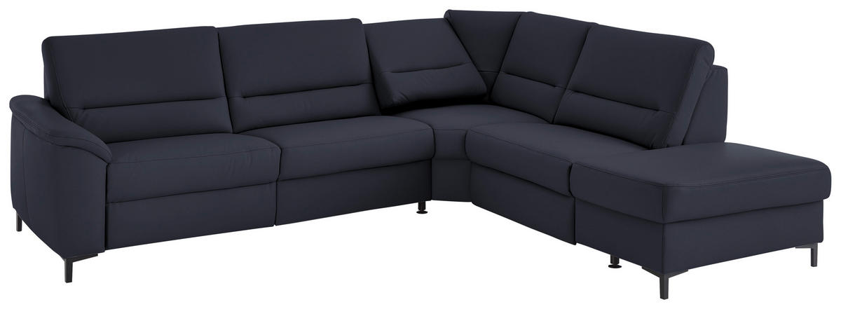 ECKSOFA Echtleder Dunkelblau  - Schwarz/Dunkelblau, Konventionell, Leder/Metall (290/249cm) - Beldomo Premium
