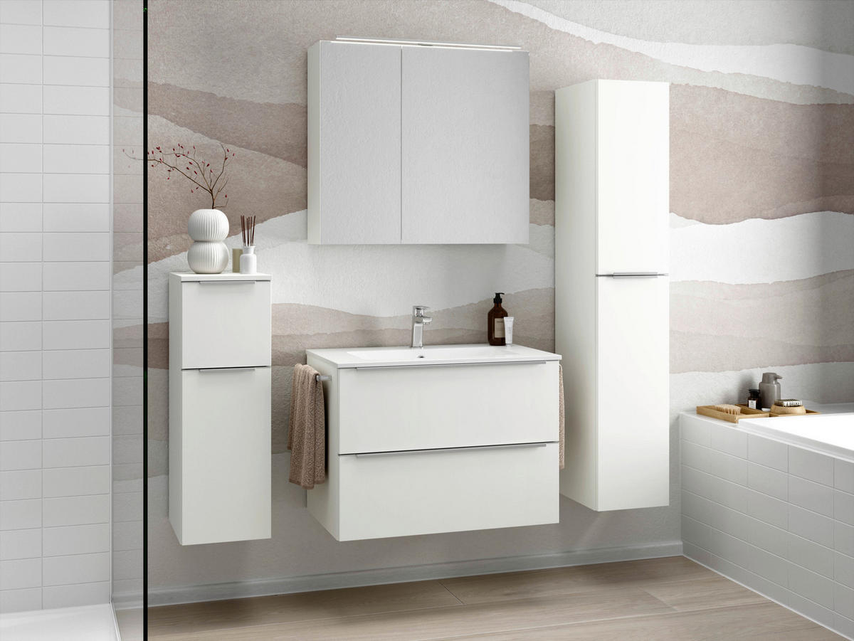 BADEZIMMER 5-teilig  in 141 cm  - Edelstahlfarben/Weiß, MODERN, Holzwerkstoff/Stein (141cm) - Nobilia