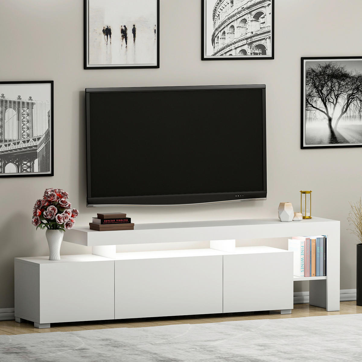 LOWBOARD Beliz TV-Schrank  in 192/53/37 cm  - Weiß, Design, Holzwerkstoff (192/53/37cm) - Livetastic