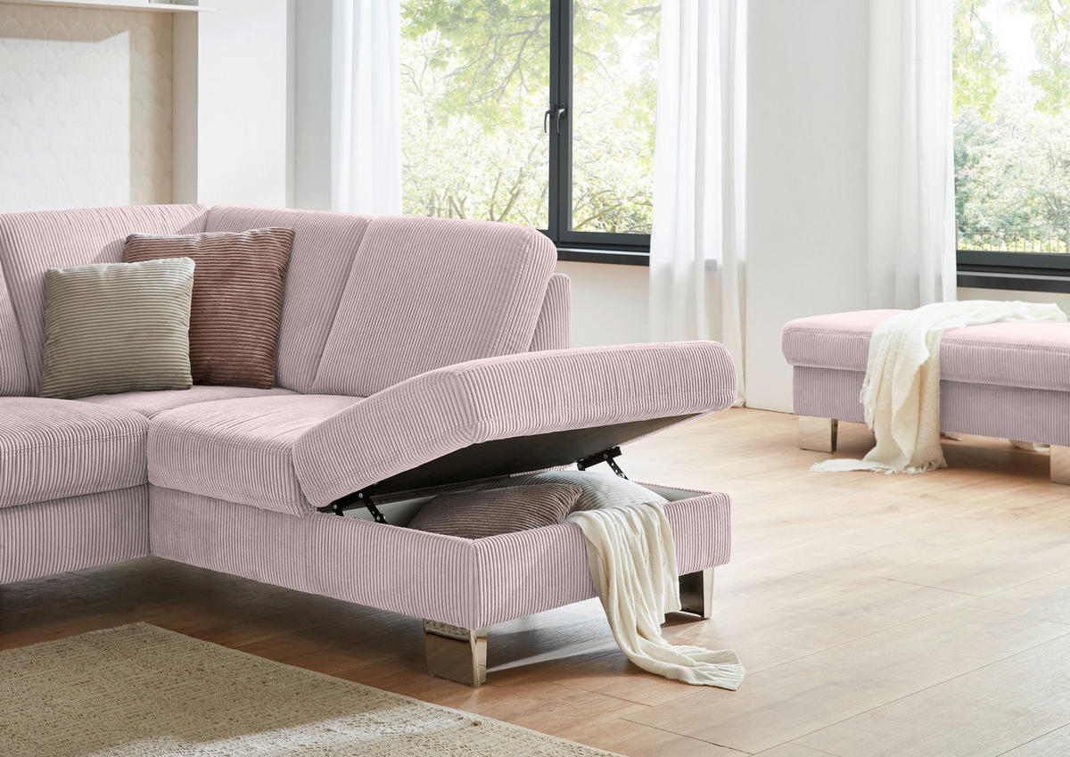 ECKSOFA in Cord Altrosa  - Edelstahlfarben/Altrosa, Konventionell, Textil/Metall (248/200cm) - Beldomo System