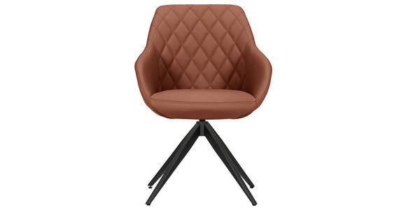 ARMLEHNSTUHL  Typenauswahl, Sitzfläche 360° drehbar, automatische Rückholfunktion  Echtleder  - Cognac/Schwarz, Design, Leder/Metall (60/83/65cm) - Landscape