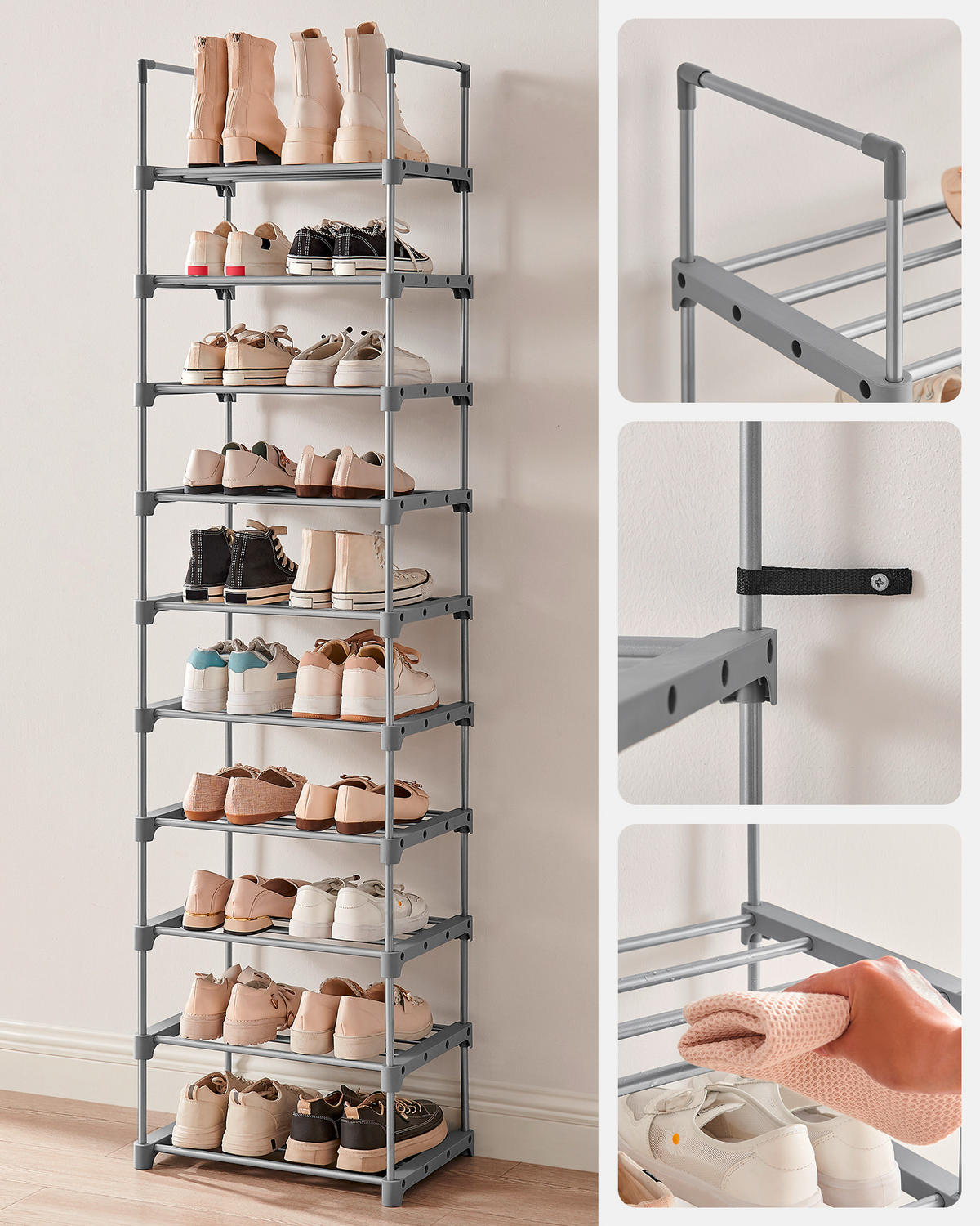 REGÁL NA TOPÁNKY, sivá, 45/174/30 cm - sivá, Trend, kov/plast (45/174/30cm) - Boxxx